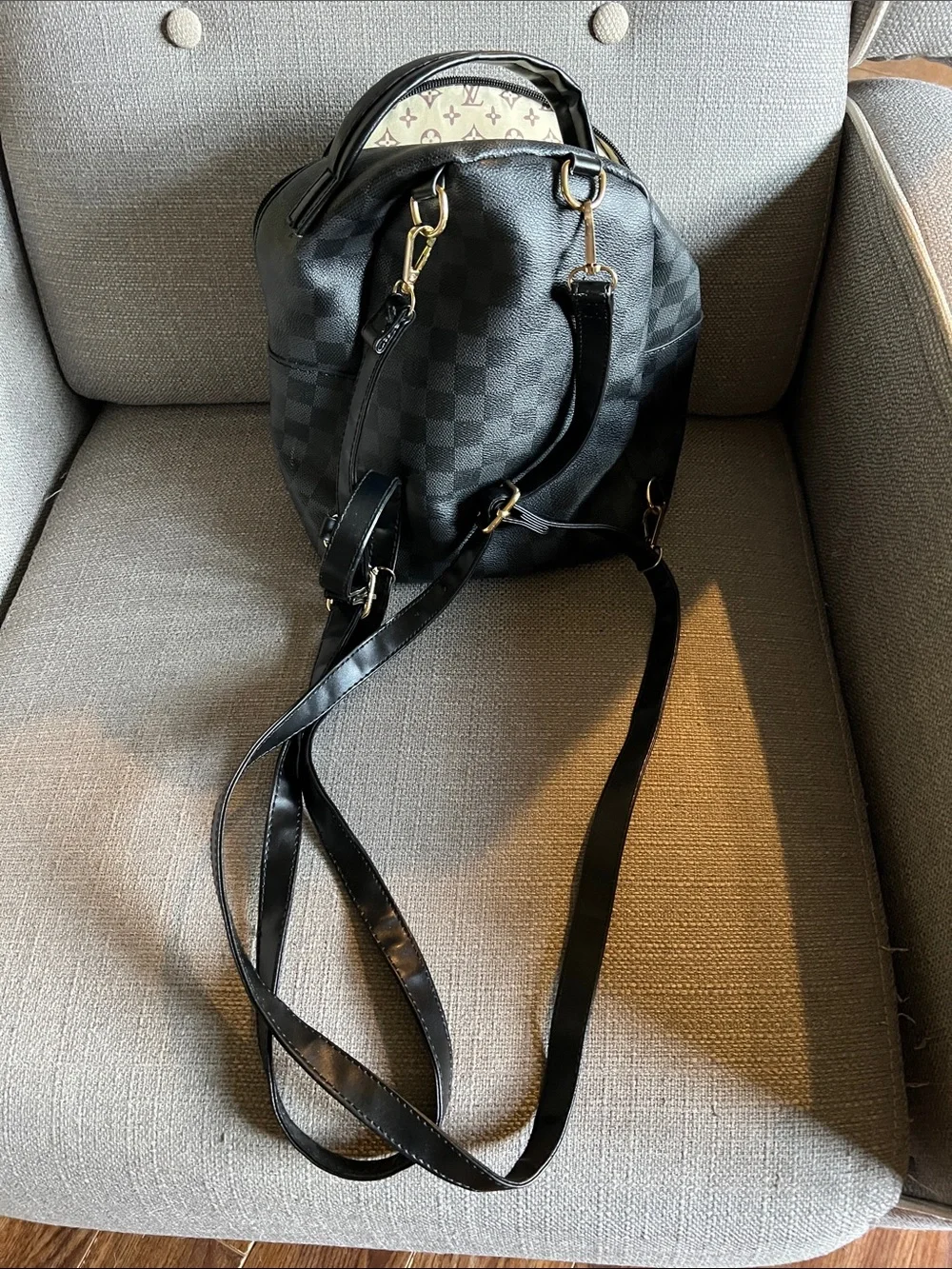 Louis Vuitton Black Checkered Mini Backpack with Gold Hardware
